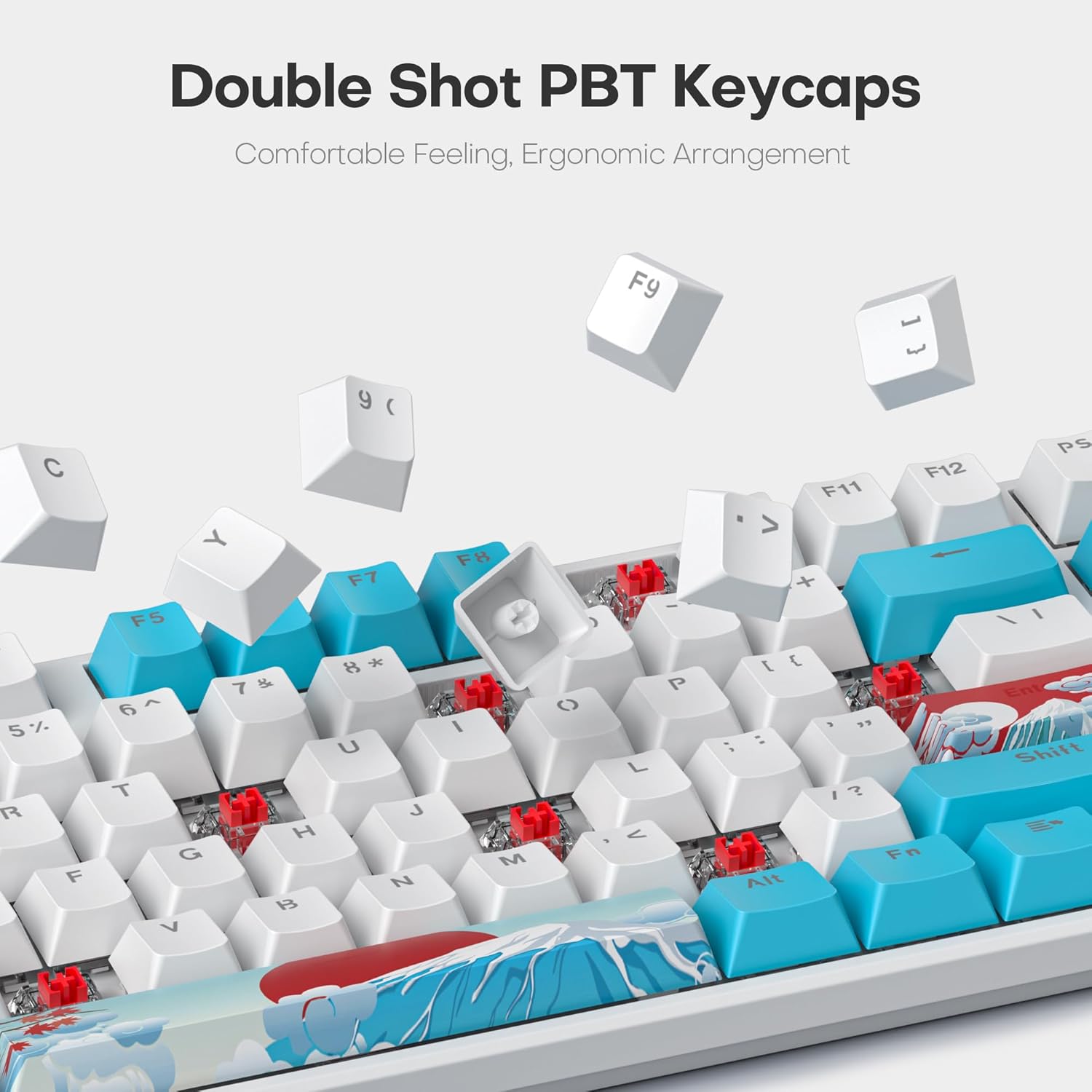 PBT Double Shot 104 Keys Keycaps, OEM Profile Custom Keycaps Set for 61/87/104 MX Switches Mechanical Keyboard(Sea)